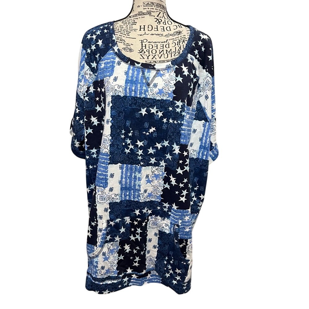 Woman Within Blue and White‎ Star Dress